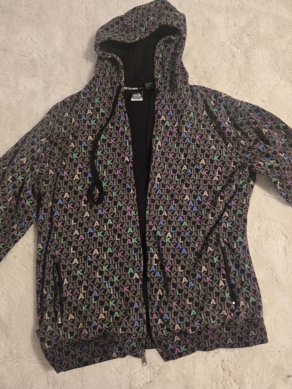 LAKAI  Black Hooded Zip Jacket with Multicolor Logo Print